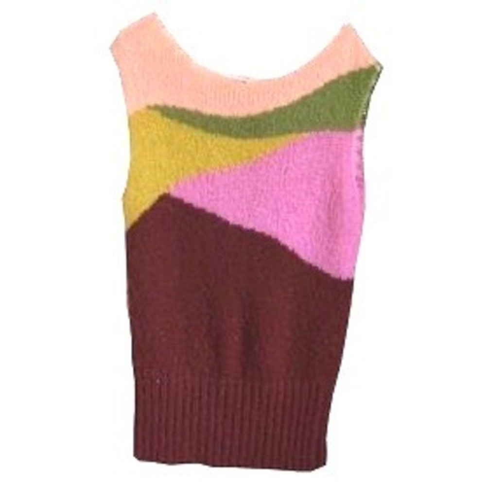 Free People Colorblock Mohair Wool Blend Sweater Vest Pink Burgundy Green L